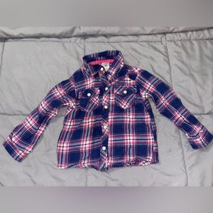 18m carters girls purple and pink plaid flannel shirt
